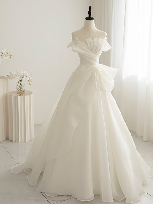 White Long Strapless Evening Dress Party Dress, White A-line Wedding Party Dress